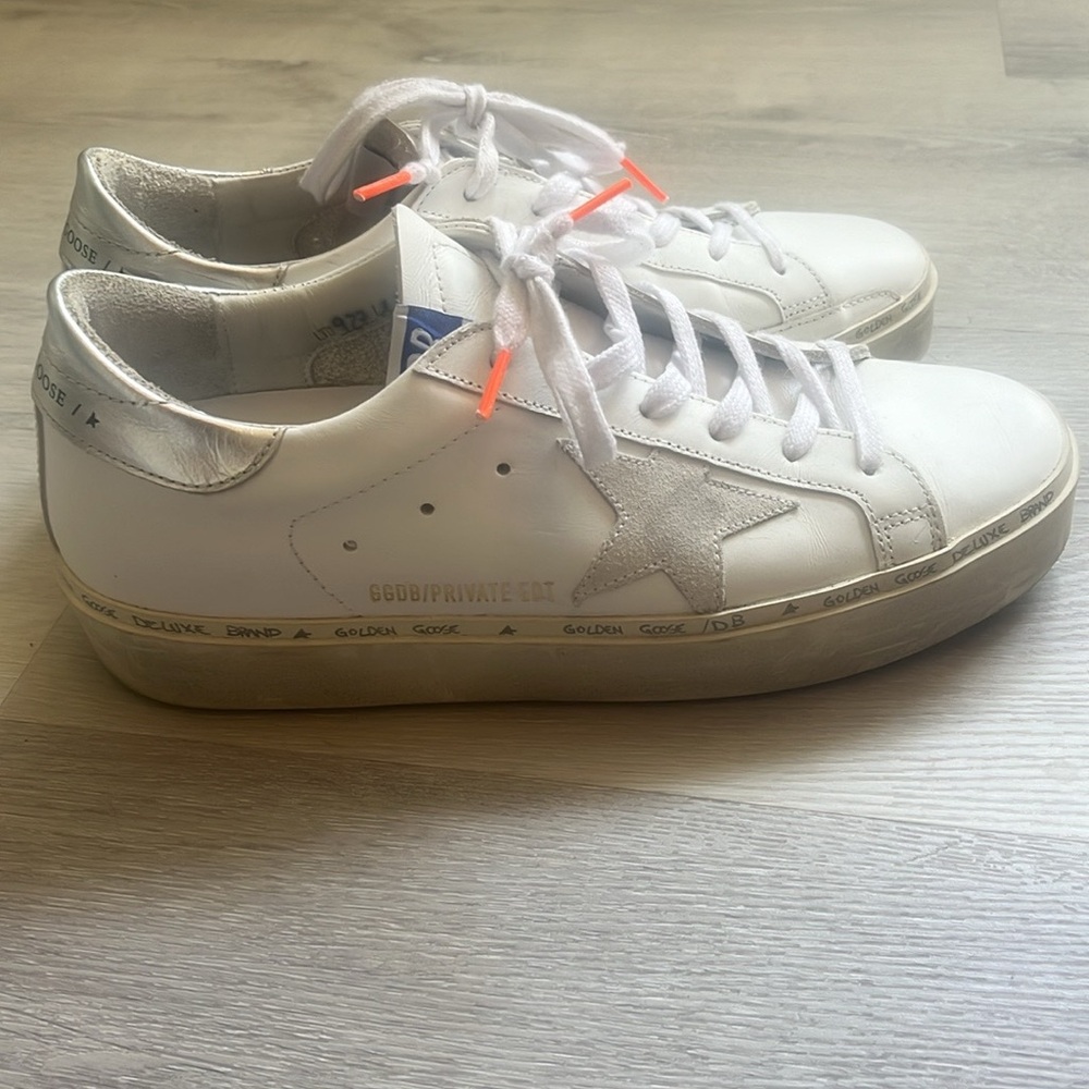 Golden Goose White and Silver Sneakers